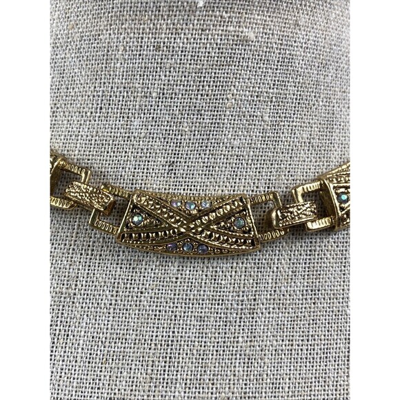 16" Gold Tone Rectangle Link Collar/Chocker Necklace with Rhinstones & Box Clasp - Picture 3 of 7